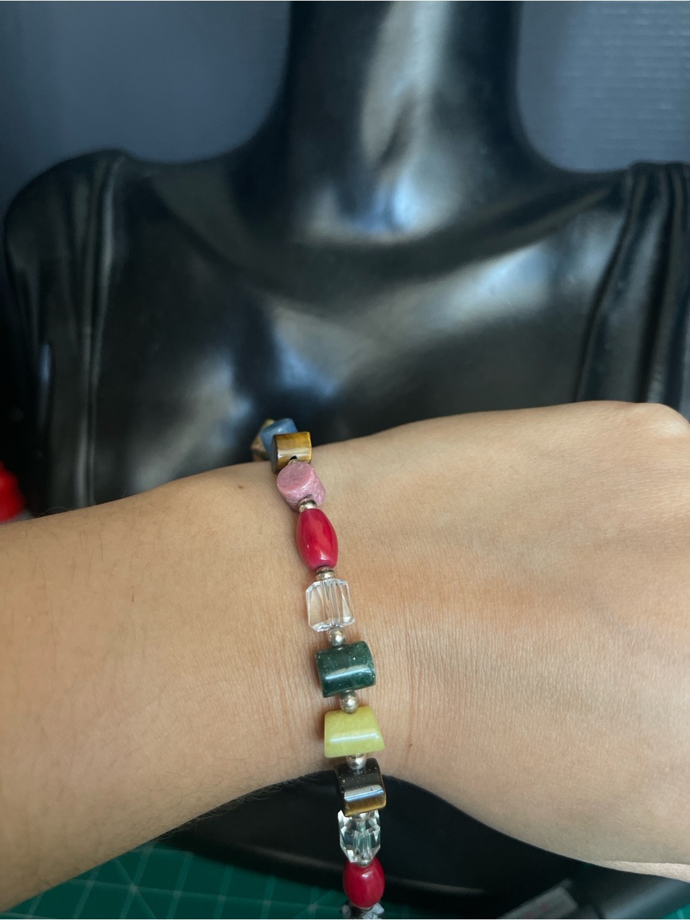 Multi Stone beaded sterling silver toggle bracelet - Picture 3 of 7
